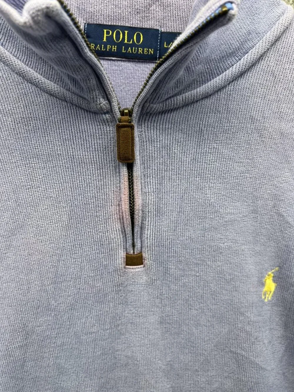 Polo Ralph Lauren Sweater Men Large Purple 1/4 Zip Mock Neck Knit Pullover Logo